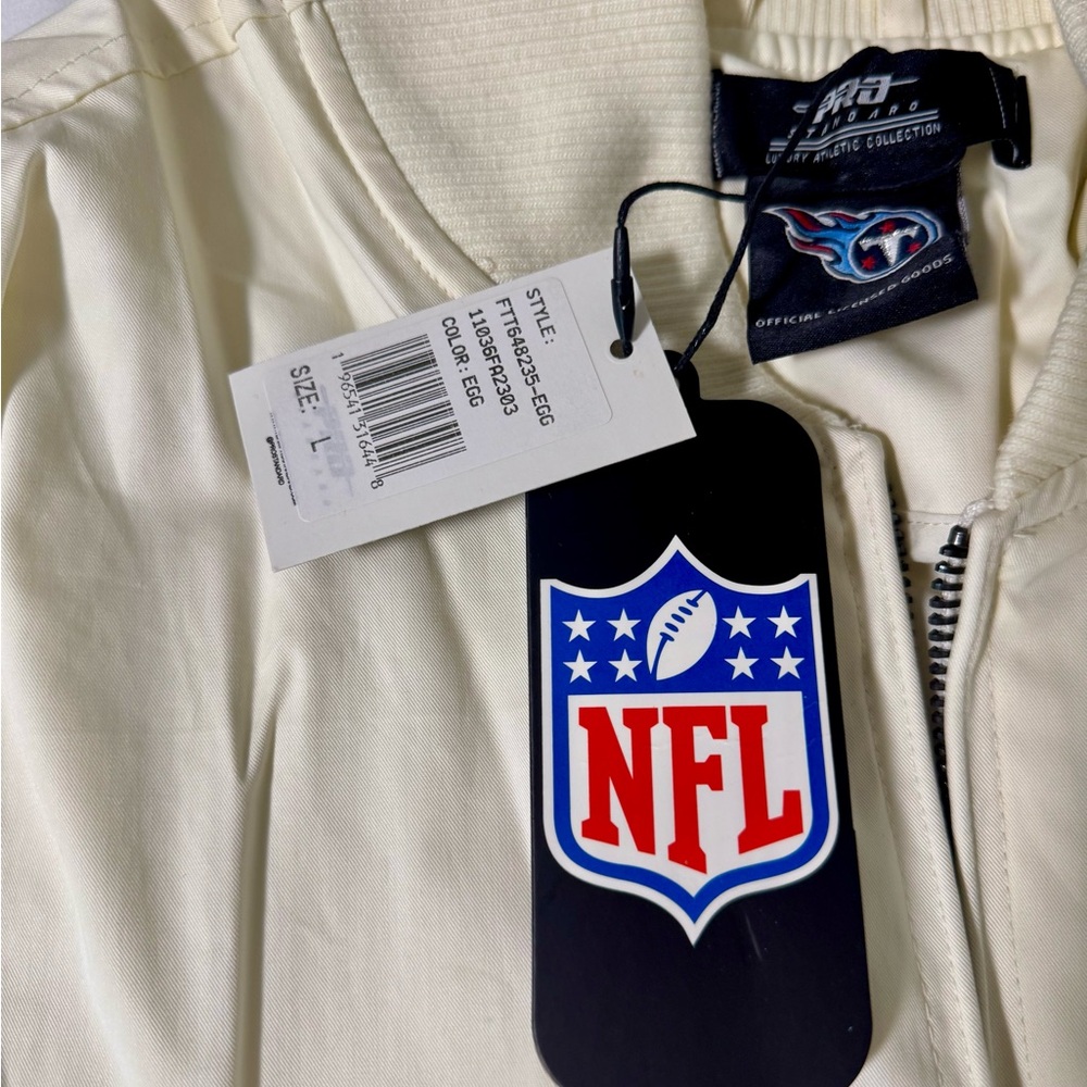 Men's Tennessee Titans Full Zip  Cream Satin Bomber Jacket -Size L - Picture 7 of 9